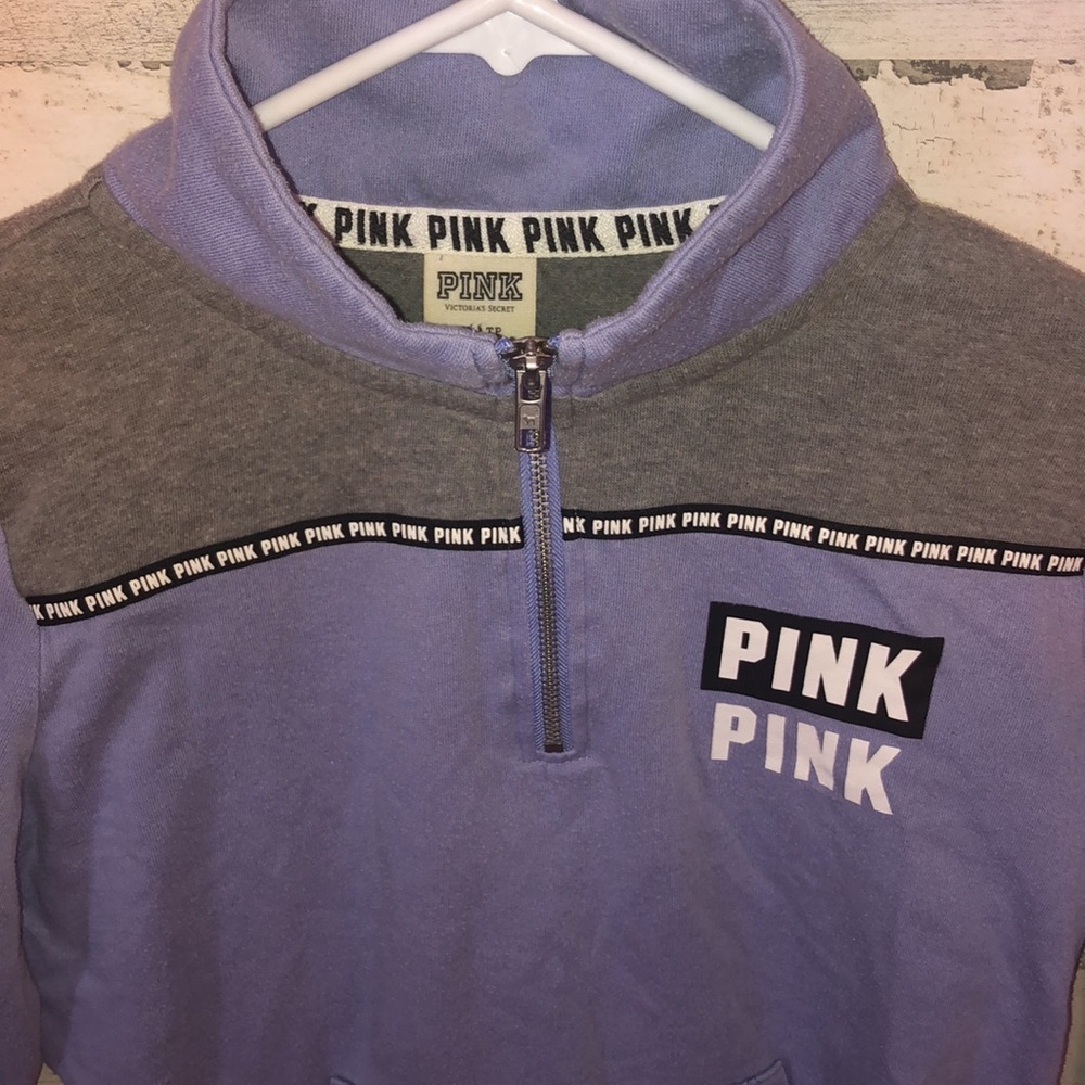 PINK VICTORIA’S SECRET quarter zip sweatshirt purple and gray XS PINK VS top​ - Picture 3 of 8